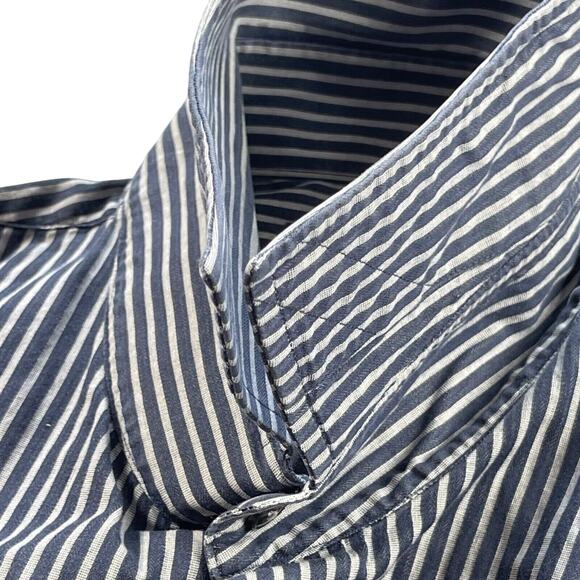 Hugo Boss Dress Shirt Men 16 34/35 Navy Gray Stripe 100% Cotton Enzo Regular Fit - Picture 4 of 16